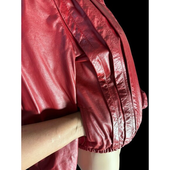 Vintage 80s red leather pleat assymetrical jacket Size  15/16 - Picture 4 of 14
